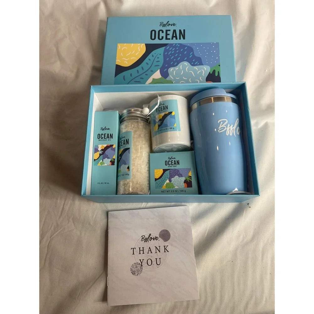 Bfflove Ocean Spa Gift Set with Insulated Tumbler‎ Candle Bath Salt Massage Oil